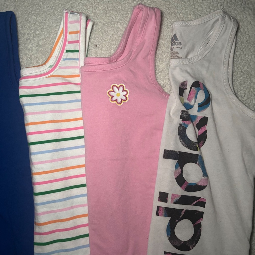 Girls Tank Top Bundle Lot 5pc Old Navy Adidas Size 6-6X Multicolor Striped Heart - Picture 3 of 5